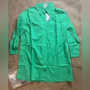 Princess Polly Dress, Size 2, Long Sleeve Button Up Mini Shirt, Green